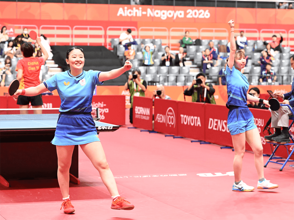 中国の陳熠／范姝涵ペアとの対戦、勝利の瞬間
